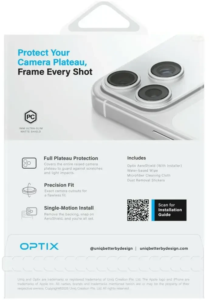 „Uniq Optix Aeroshield“ kameros modulio apsauga, skirta „iPhone 17 Pro Max“