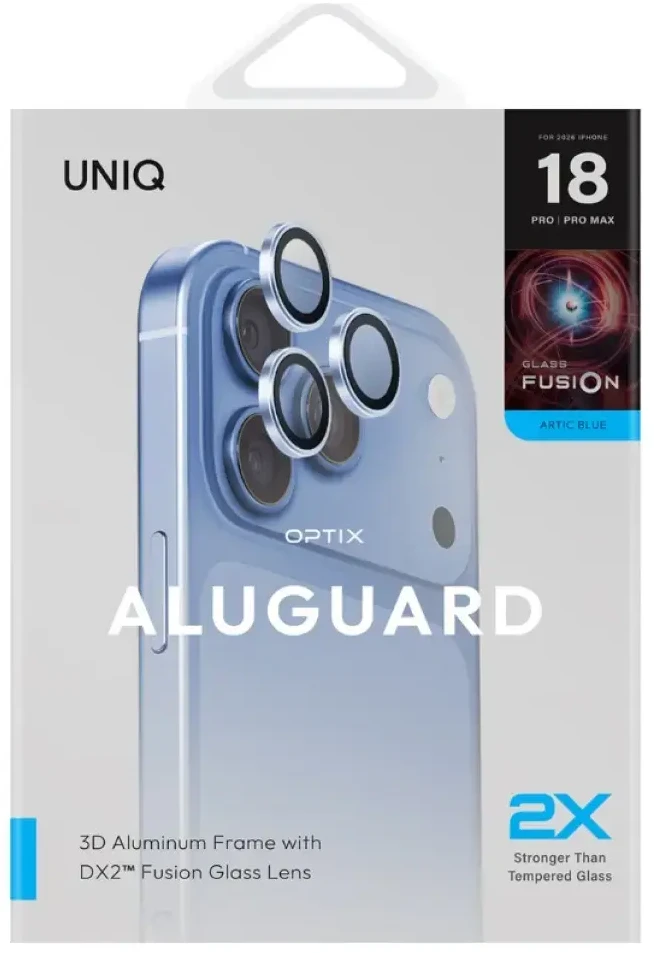 UNIQ Optix AluGuard (DX2) fotoaparato objektyvo apsauga, skirta iPhone 18 Pro / iPhone 18 Pro Max, mėlyna