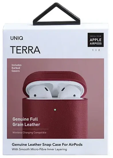 UNIQ Terra dėklas AirPods 1/2 kartos, natūralios odos, raudonas