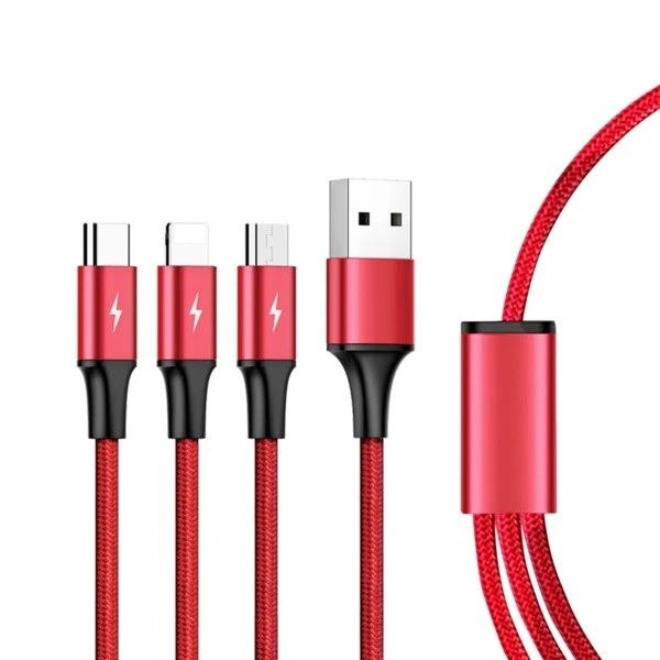 UNITEK C4049RD Unitek kabelis 3-in-1, USB-C tipas / MicroUSB / Lightning, 1,2 m, raudonas, C4049RD
