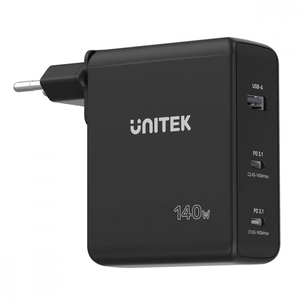 UNITEK CHARGER P1115A GaN 2x USB-C 1x USB-A PD 140W Juodas