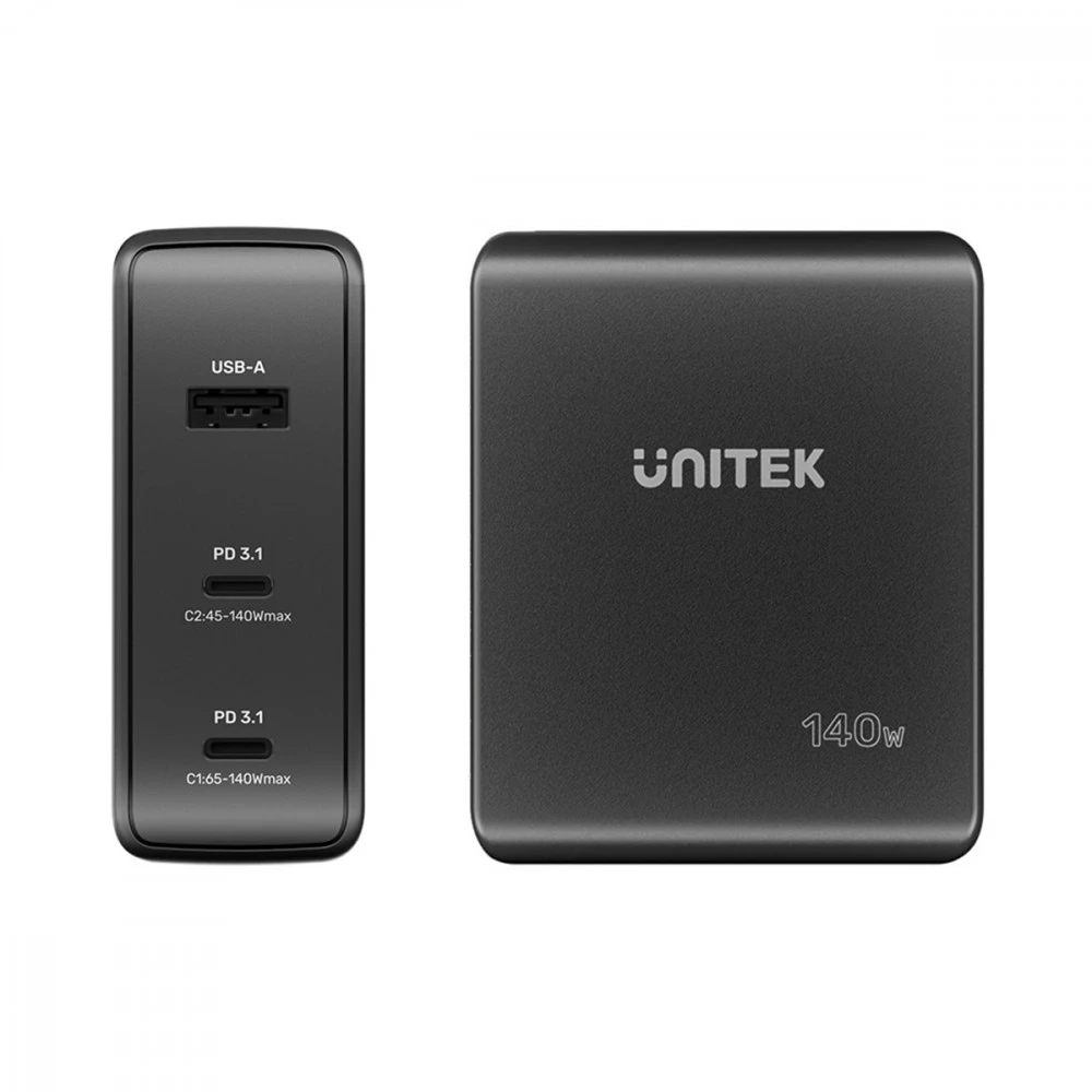 UNITEK CHARGER P1115A GaN 2x USB-C 1x USB-A PD 140W Juodas