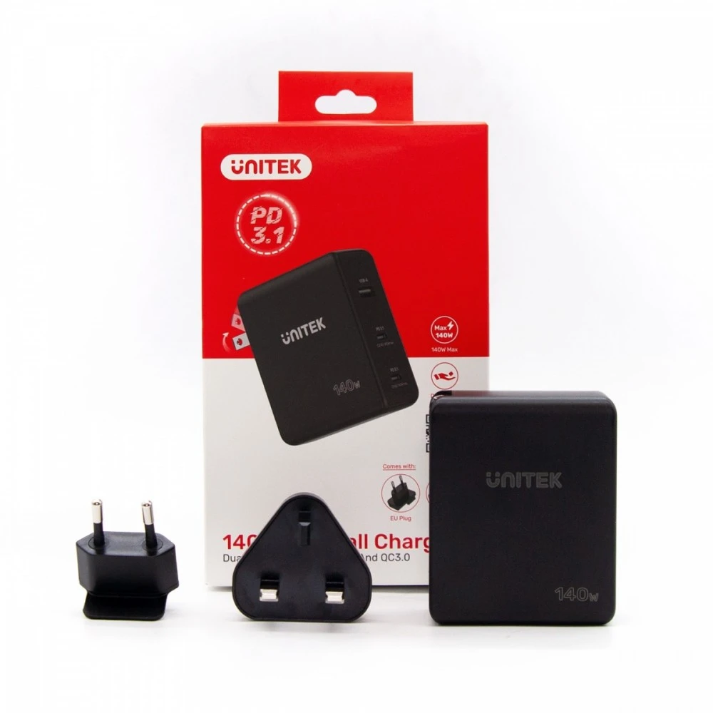UNITEK CHARGER P1115A GaN 2x USB-C 1x USB-A PD 140W Juodas