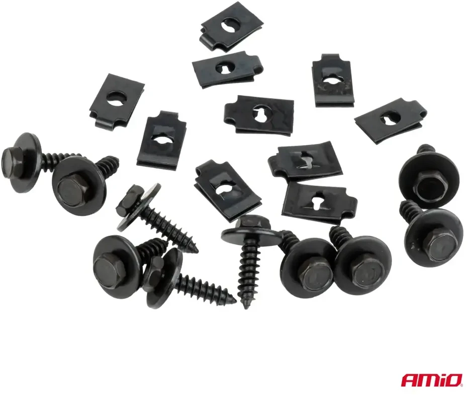 Universalių varžtų ir tvirtinimo plokštelių rinkinys 18 mm ? 5 mm 10 vnt. amio-05028