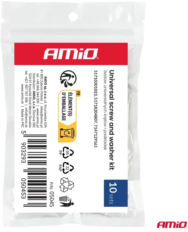 Universalių varžtų ir poveržlių rinkinys 10 vnt. amio-05045