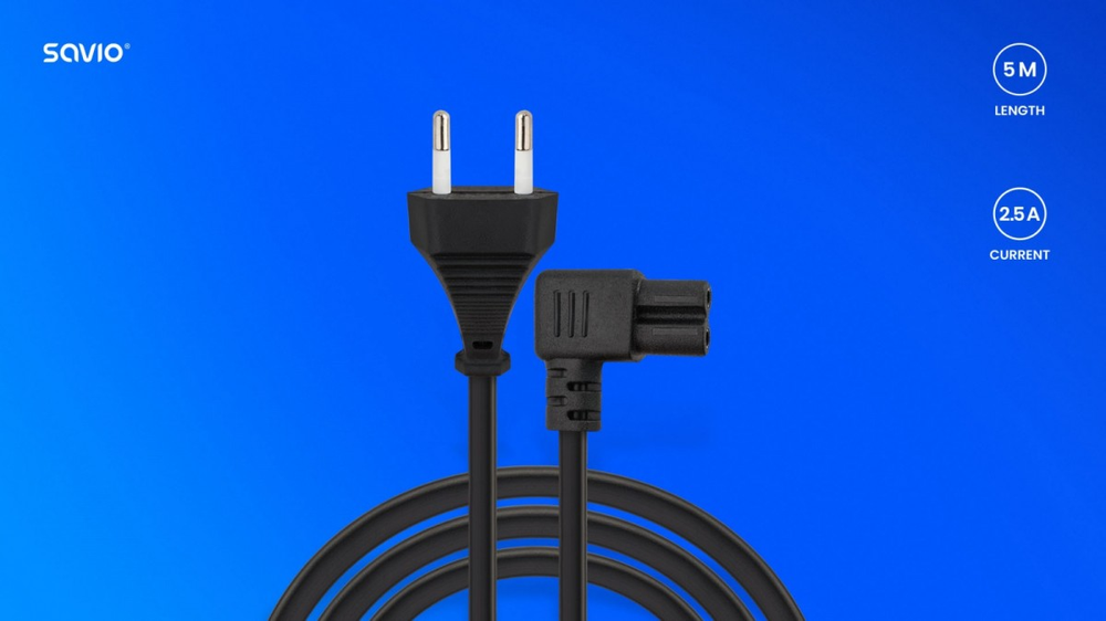Savio Cable maitinimo šaltinis 2 kontaktų, c7 kampinis 5m, cl-186