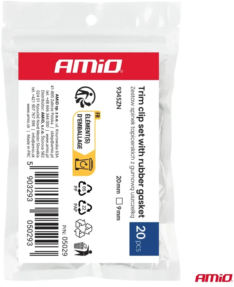 Baldų segtukų rinkinys su guminiu tarpikliu 20mm ? 9 mm 20 vnt. amio-05029
