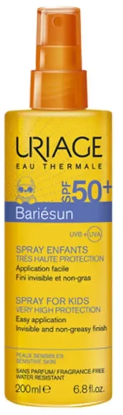 Uriage Bariésun Moisturizing Kid Purškiklis SPF 50+ drėkinamasis veido ir kūno purškiklis nuo saulės vaikams, 200 ml