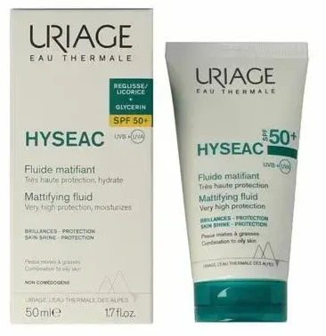 Uriage Hyseac Fluid SPF 50+ drėkinamasis apsauginis fluidas mišriai / riebiai veido odai, 50 ml