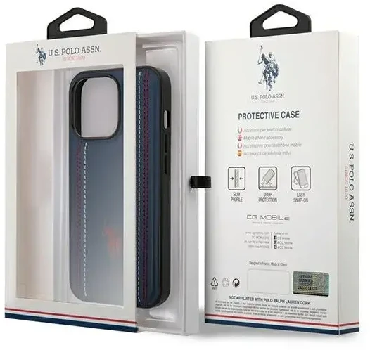 Us Polo Assn US Polo USHCP14XPFAV Apple iPhone 14 Pro Max 6.7" dėklas telefonui mėlynos spalvos Leather Stitch