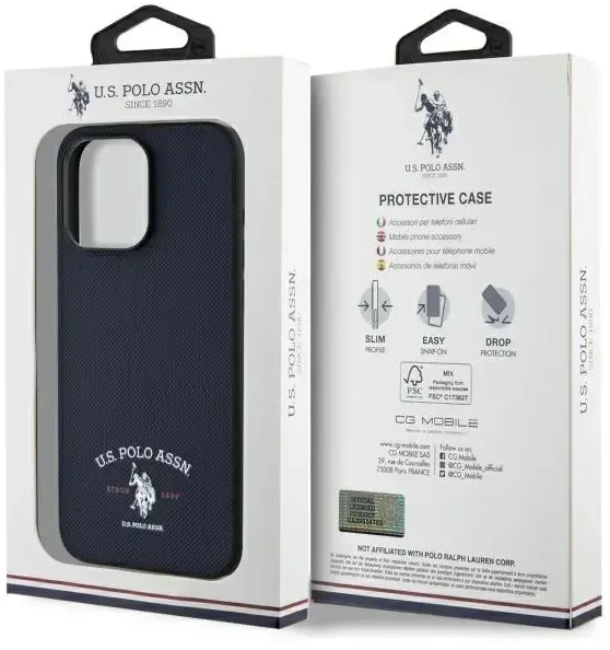 Dėklas „Us Polo Assn“ „US Polo“ USHCP15XPARV „Apple iPhone 15 Pro Max 6,7" tamsiai mėlynas su spausdintu DH logotipu