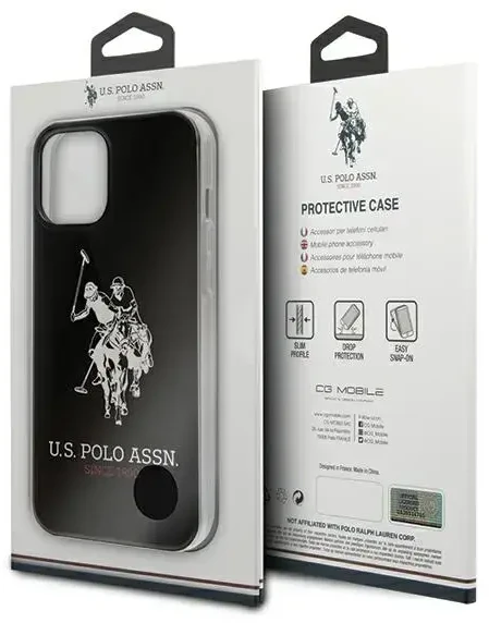 „Us Polo Assn“ blizgus „US Polo“ dėklas su dideliu logotipu, skirtas „iPhone 12 / 12 Pro 6.1“ - Juodas