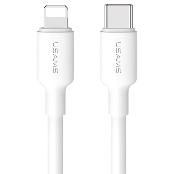USAMS įkroviklis 1xUSB-C PD20WPD3.0 greito įkrovimo US-CC183 + USB-C/Lightning laidas US-SJ610 baltos spalvos