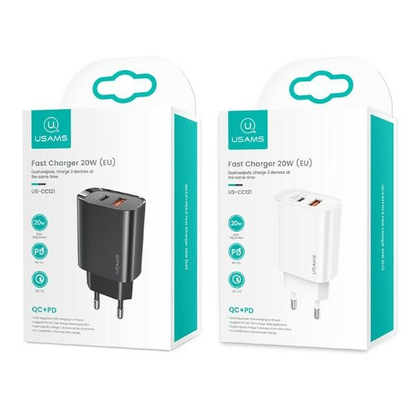 USAMS Tinklo įkroviklis 1xUSB-C+1xUSB T35 20W (only head) PD3.0 +QC3.0 Fast Charging baltos spalvos CC121TC01 (US-CC121)