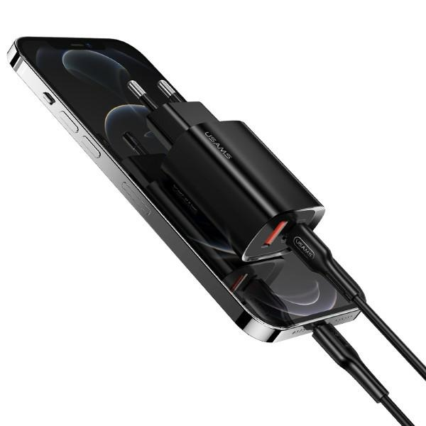 USAMS Tinklo įkroviklis 1xUSB-C+1xUSB T35 20W (only head) PD3.0 +QC3.0 Fast Charging baltos spalvos CC121TC01 (US-CC121)