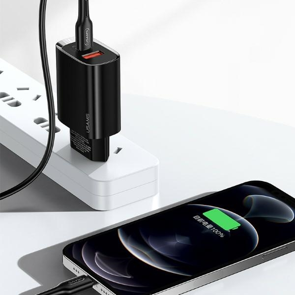 USAMS Tinklo įkroviklis 1xUSB-C+1xUSB T35 20W (only head) PD3.0 +QC3.0 Fast Charging baltos spalvos CC121TC01 (US-CC121)