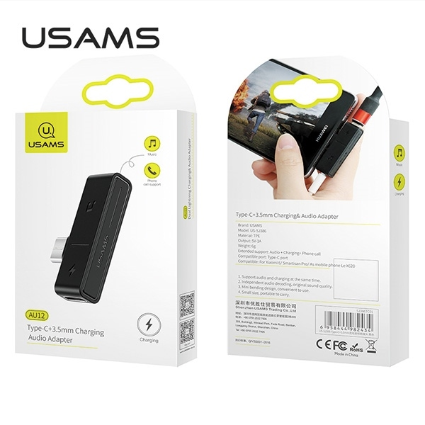 USB adapteris Usams AU12 USB-C - 3.5 mm lizdas + USB-C Juodas (66867-uniw)