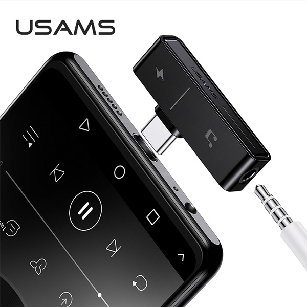 USB adapteris Usams AU12 USB-C - 3.5 mm lizdas + USB-C Juodas (66867-uniw)