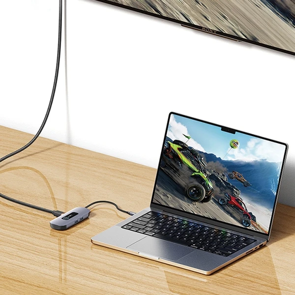 USAMS šakotuvas HUB 6in1 2xUSB 3.0/TF/SD/ USB-C/HDMI PD100W pilkos spalvos SJ642HUB01 (US-SJ642)