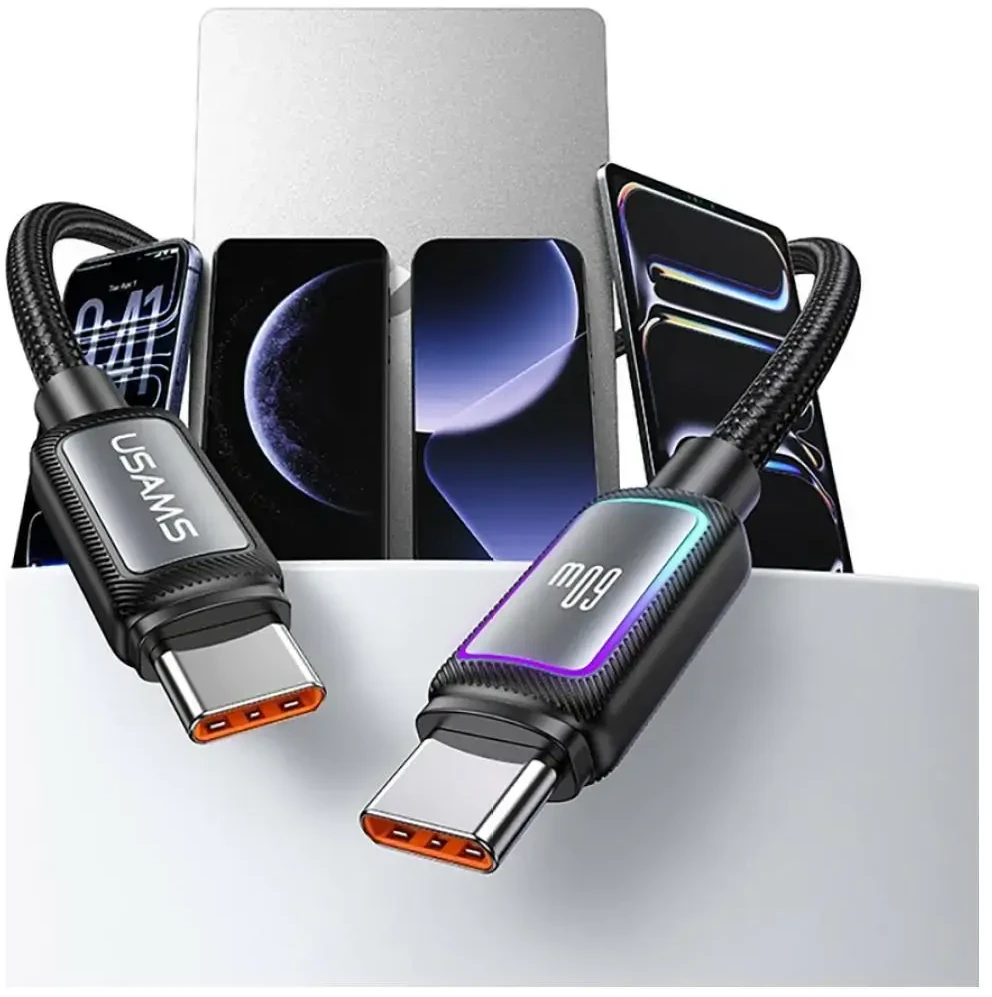 Kabelis USAMS Al-Alloy SJ815 U110 RGB Fast Charging 60W USB-C do Lightning 1,2 m juoda