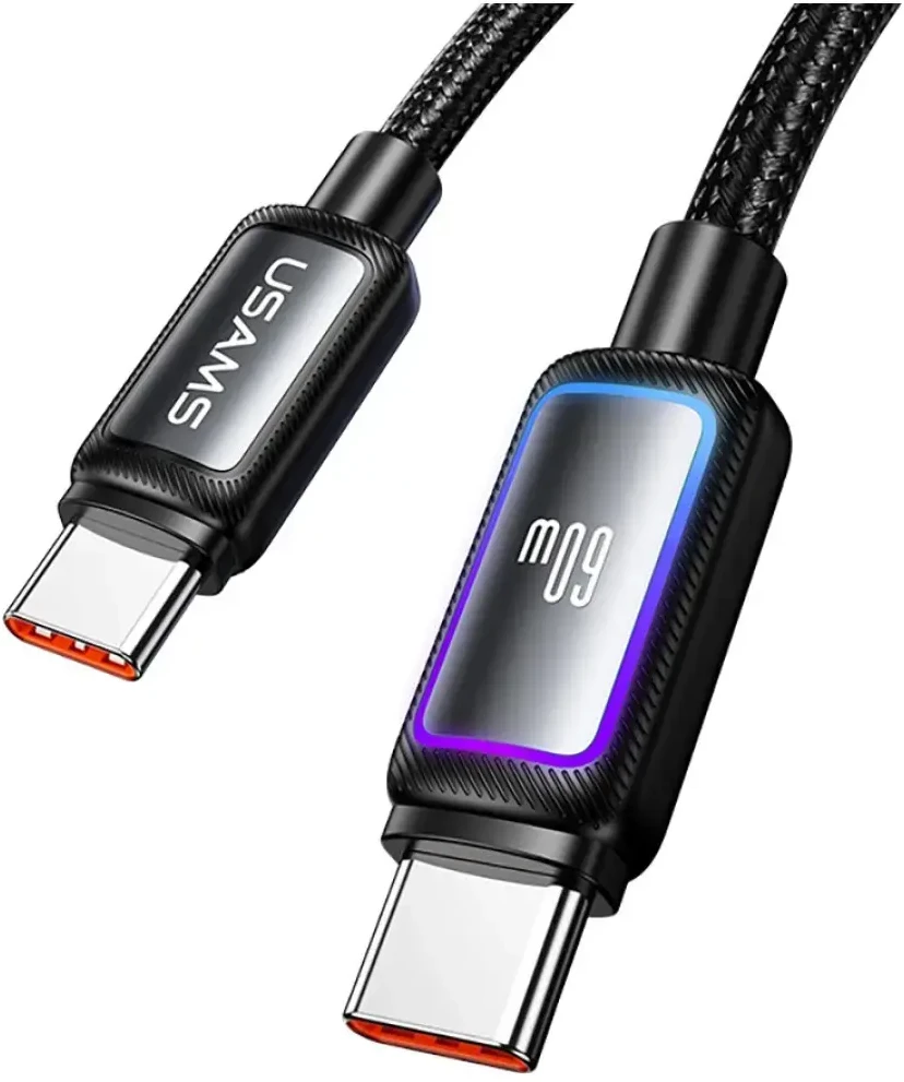 USAMS Al-Alloy SJ815 U110 RGB greitojo įkrovimo 60W USB-C į Lightning laidas 1.2 m juodas
