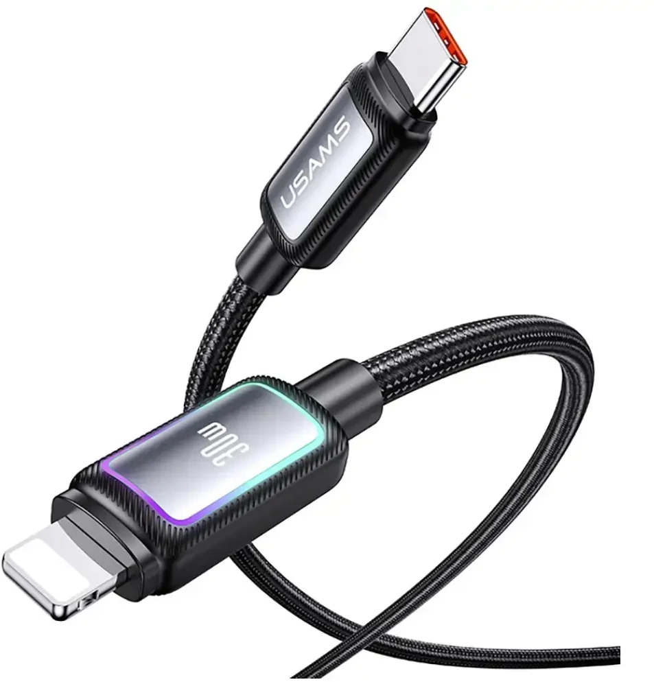 Kabelis USAMS Al-Alloy SJ816 U110 RGB Fast Charging 30W USB-C do Lightning 1,2 m balta