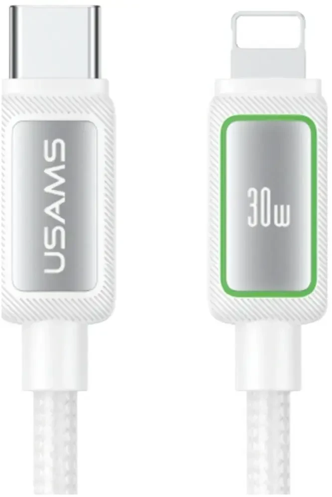 Kabelis USAMS Al-Alloy SJ816 U110 RGB Fast Charging 30W USB-C do Lightning 1,2 m balta