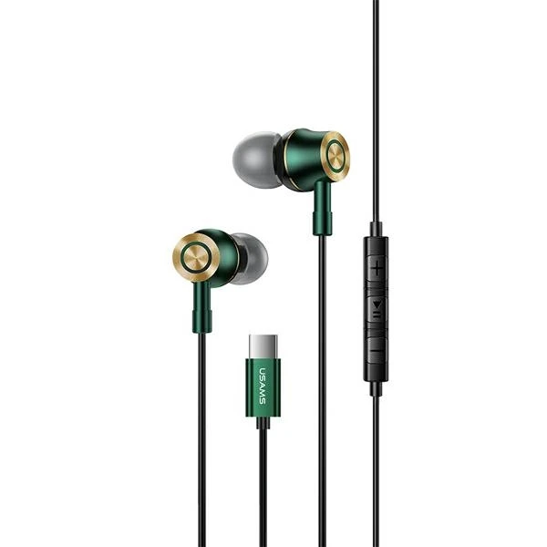 USAMS stereofoninės ausinės EP-43 metalinės USB-C žalios spalvos HSEP4302