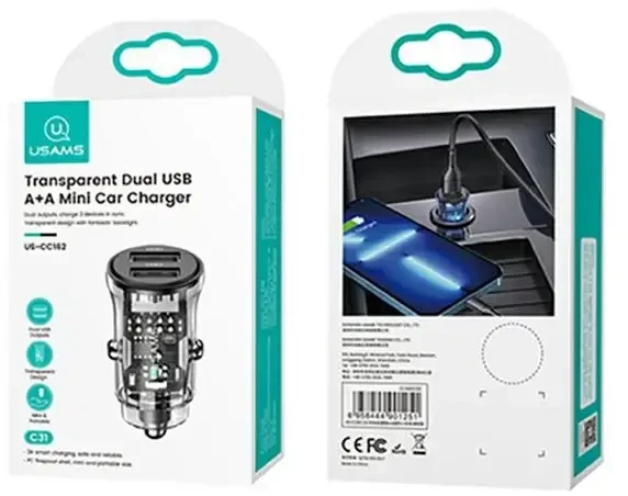 USAMS C31 CC162 automobilinė įkrovimo stotelė | 15W | QC | USB-A | juoda