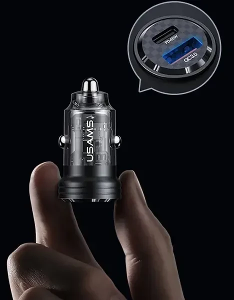 USAMS automobilinis įkroviklis C35 USB+USB-C 45W FAST CHARGE violetinės spalvos CC175CC02 (US-CC175)