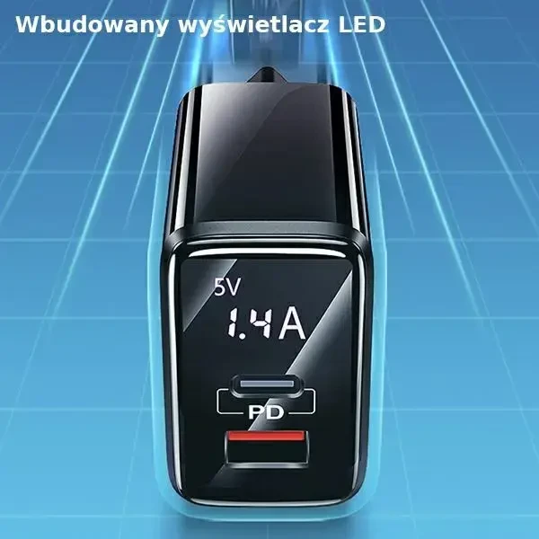 USAMS Laidinis įkroviklis 1xUSB-C + 1xUSB T40 20W LED (only head) PD3.0 + QC3.0 Fast Charging juodos spalvos CC133T
