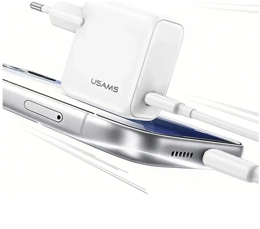 Įkroviklis jungiama į tinklą USAMS CC339 T76 45W GaN Fast Charger USB-C balta