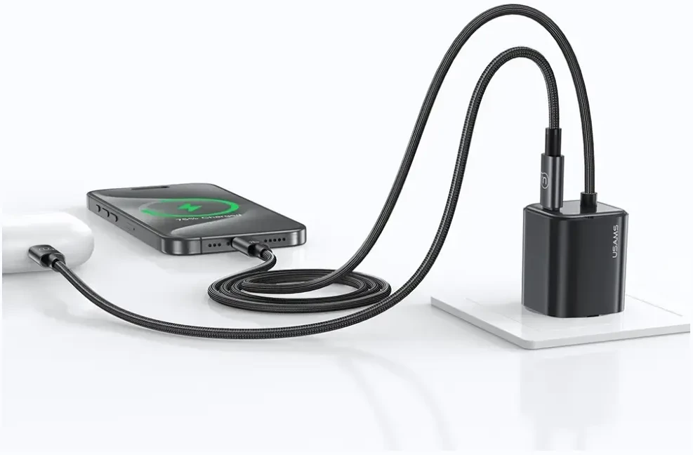 USAMS JC Series CC261 20W GaN Mini Fast Charger 2xUSB-C juodos spalvos