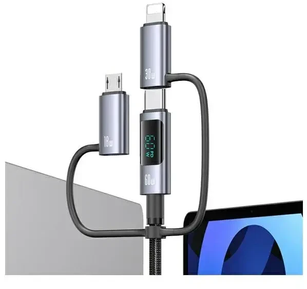 USAMS Kabelis 6in1 Fast charging 60W 1.2m Data Kabelis Digital dispay Aluminum Alloy Sufeng SJ71 Series