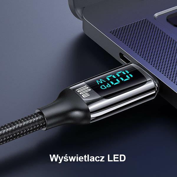 USAMS Cable Braided U78 USB-C į USB-CLED 1,2m 100W Fast Charging juoda/juodas SJ546USB01 (US-SJ546 )