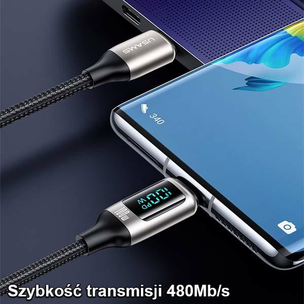 USAMS Cable Braided U78 USB-C į USB-CLED 1,2m 100W Fast Charging juoda/juodas SJ546USB01 (US-SJ546 )