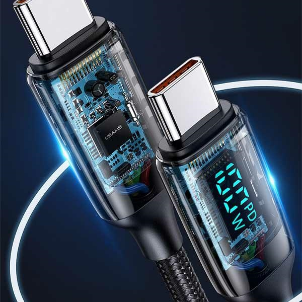 USAMS Cable Braided U78 USB-C į USB-CLED 1,2m 100W Fast Charging juoda/juodas SJ546USB01 (US-SJ546 )
