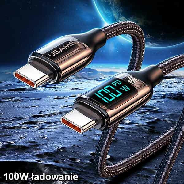 USAMS Cable Braided U78 USB-C į USB-CLED 1,2m 100W Fast Charging juoda/juodas SJ546USB01 (US-SJ546 )