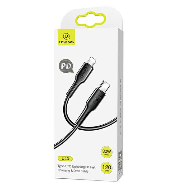 USAMS U43 USB-C į lightning greito įkrovimo laidas 30W, Juodas