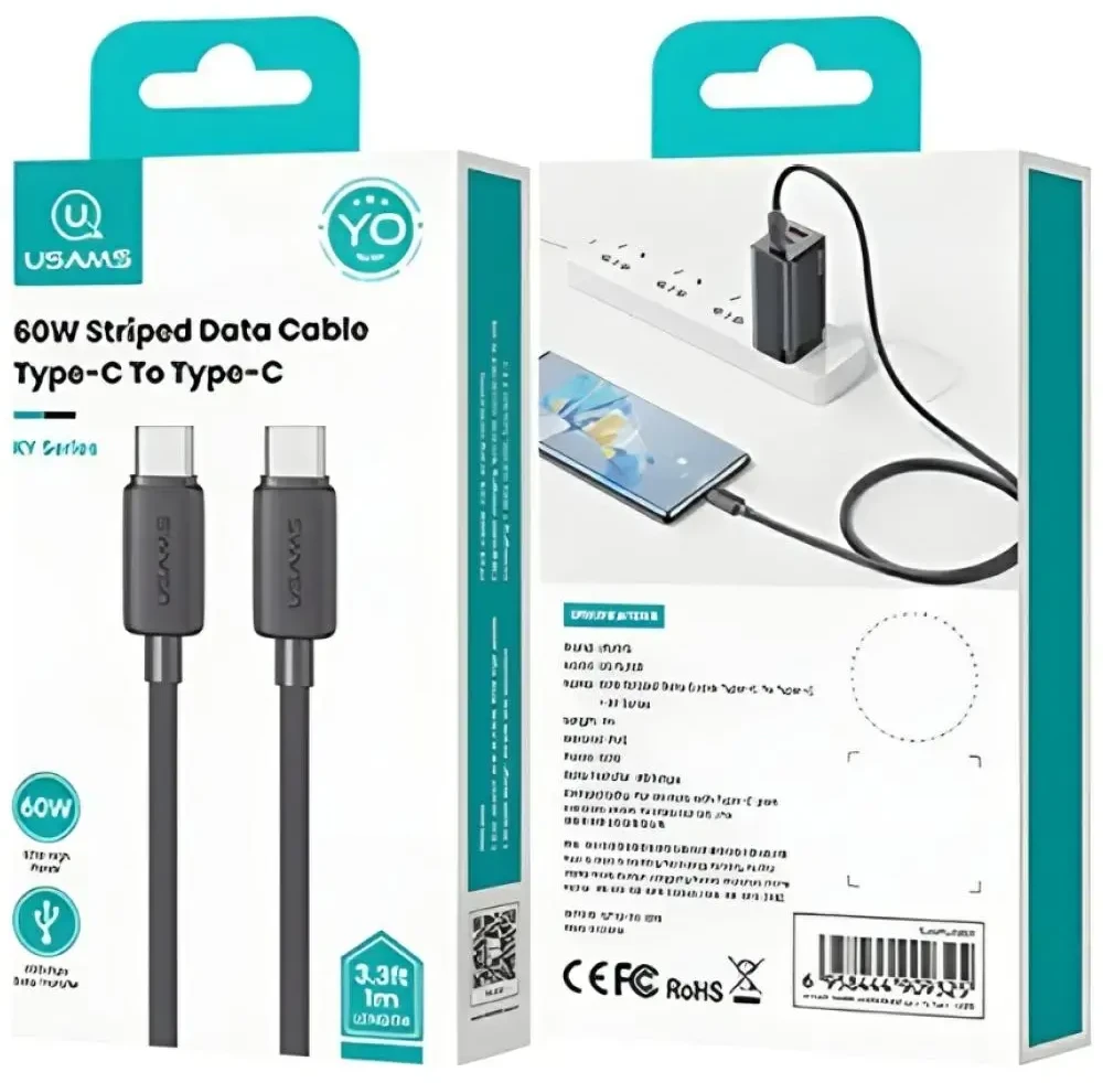 Kabelis USAMS KY Series US-SJ691 60W USB-C į USB-C 1m juodos spalvos