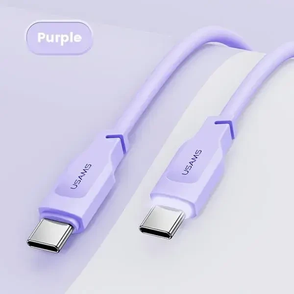 USAMS kabelis USB-C į USB-C 100W 1.2m Port Ekranas Fast Charging Lithe Series violetinės spalvos SJ567USB03
