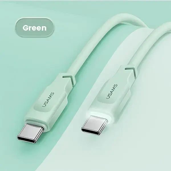 USAMS kabelis USB-C į USB-C 100W 1.2m Port Ekranas Fast Charging Lithe Series žalios spalvos SJ567USB04