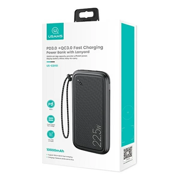 USAMS Powerbank PB56 10000mAh 22.5W 2xQC3.0+PD Fast Charge juoda/juodas 10KCD15101 (US-CD151)
