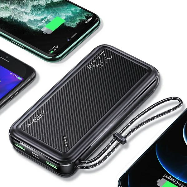 Powerbank 20000mAh PB60 22.5W 2xUSB QC3.0 + USB-C PD3.0 + Micro USB External Baterija Fast Charge Usams US-CD168 juodos spalvos