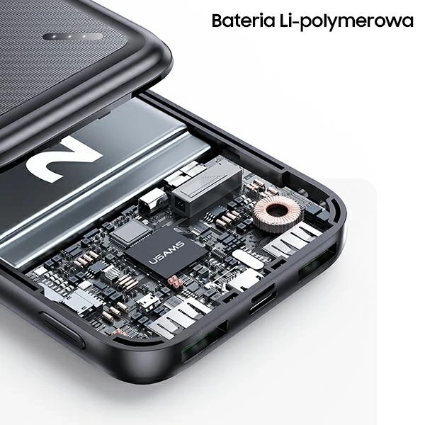 Powerbank 20000mAh PB60 22.5W 2xUSB QC3.0 + USB-C PD3.0 + Micro USB External Baterija Fast Charge Usams US-CD168 juodos spalvos
