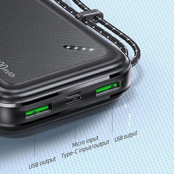 Powerbank 20000mAh PB60 22.5W 2xUSB QC3.0 + USB-C PD3.0 + Micro USB External Baterija Fast Charge Usams US-CD168 juodos spalvos
