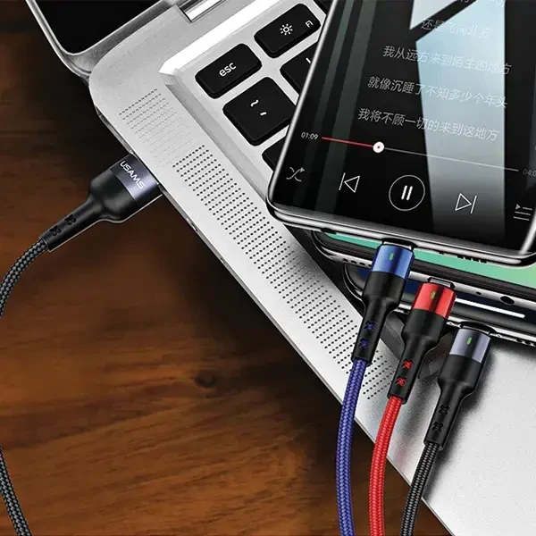 USAMS Pintas laidas U26 3in1 0.35m 2A greitas įkrovimas (lightning/microUSB/USB-C) SJ410USB01 (US-SJ410)