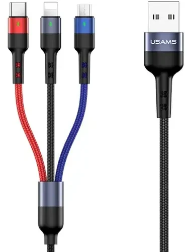USAMS Pintas laidas U26 3in1 0.35m 2A greitas įkrovimas (lightning/microUSB/USB-C) SJ410USB01 (US-SJ410)