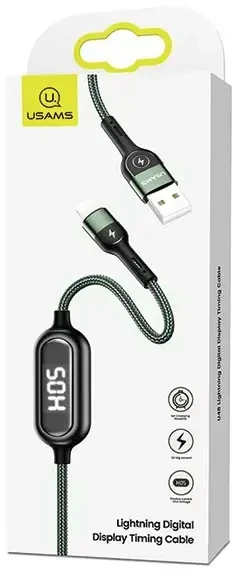 USAMS pintas U48 Lightning kabelis 1.2m 2A greito įkrovimo su LED žalias SJ423USB02 (US-SJ423)
