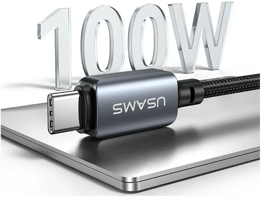 USAMS SJ821 U113 greitojo įkrovimo 100W USB-C į USB-C laidas + belaidis laikrodžio įkroviklis 1.2 m juodas